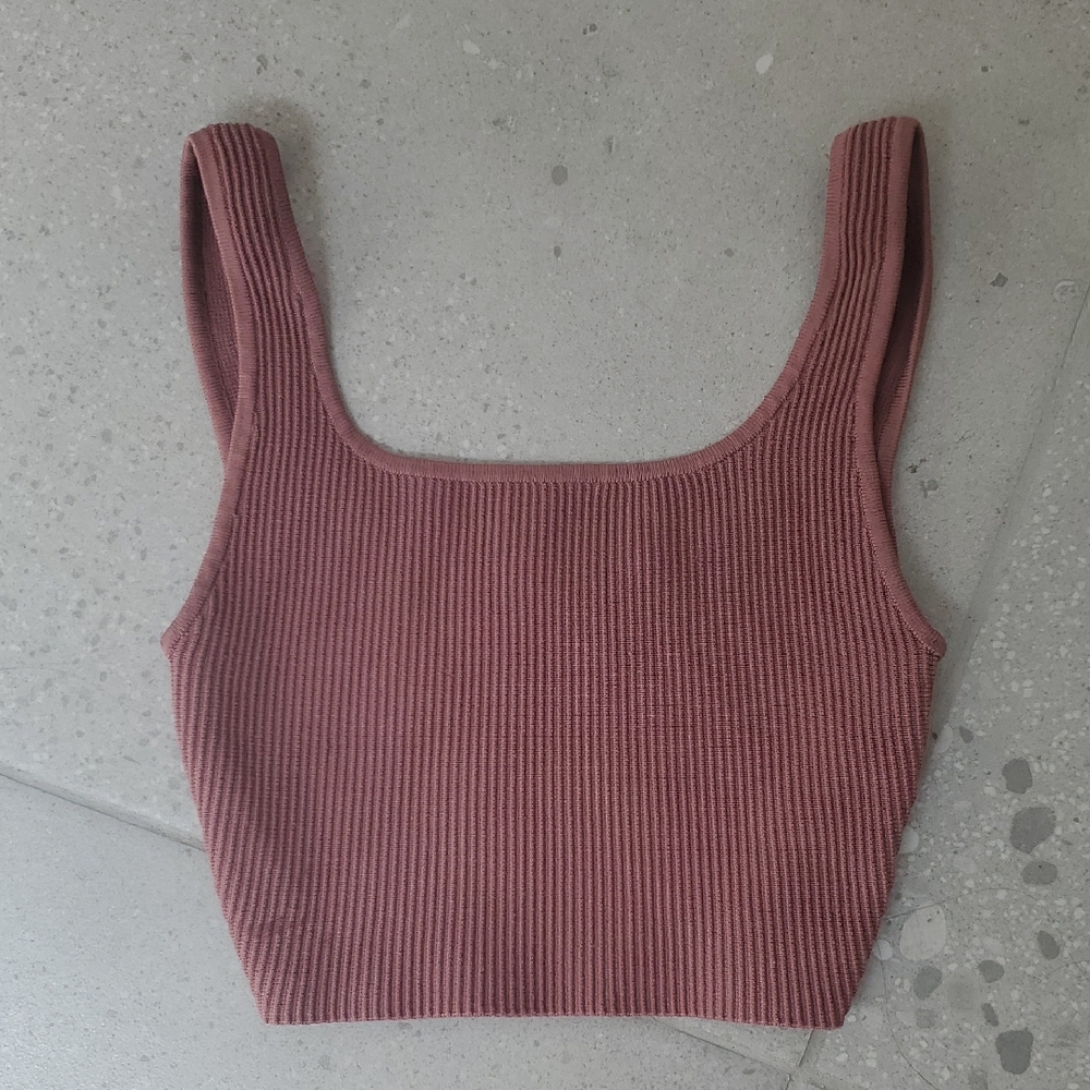 Aritzia Sculpt Knit Squareneck Ribbed Dusty Rose Tank Top